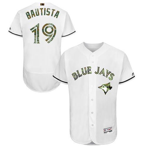 Blue Jays #19 Jose Bautista White Flexbase Authentic Collection Memorial Day Stitched MLB Jersey - Click Image to Close